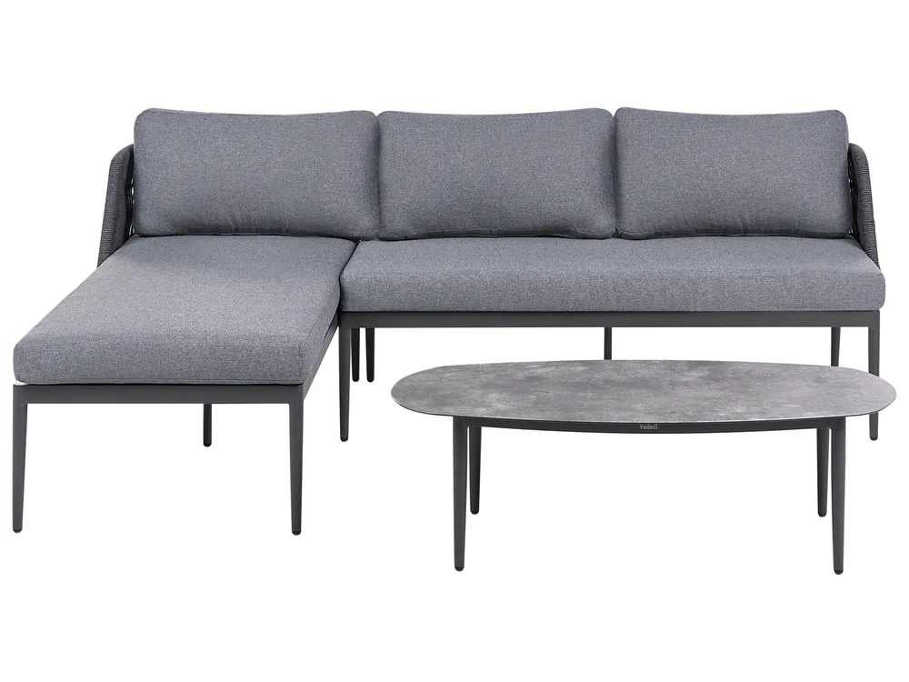 Garten Ecksofa mit Tisch 3-Sitzer LEFFE Metall Grau rechtsseitig