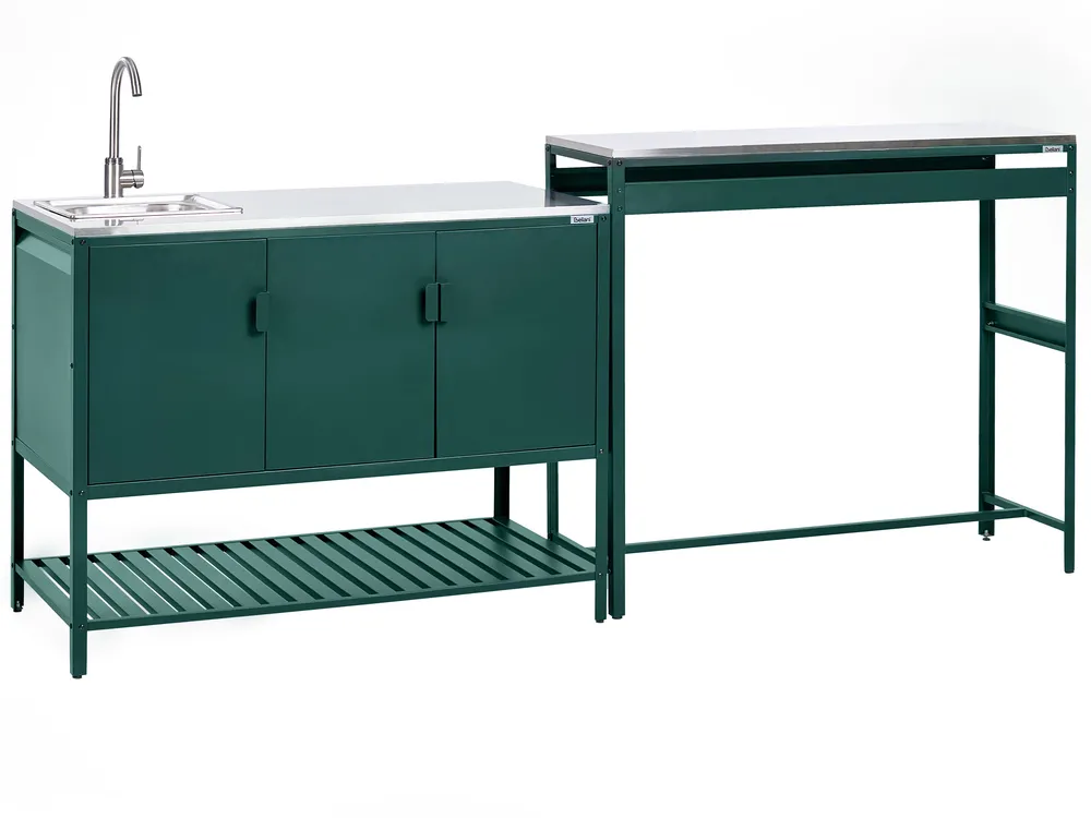 Outdoor-Küche 2er Set mit Spüle MAENZA Grün Metall