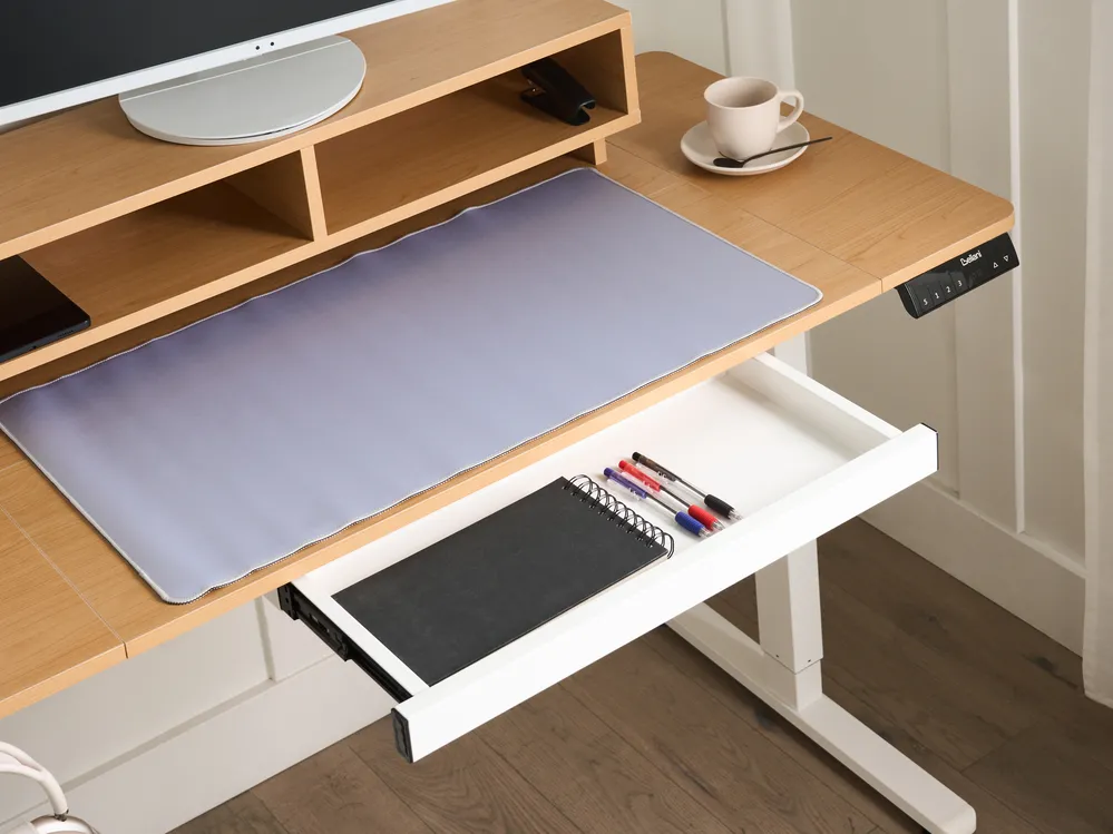 Schreibtisch elektrisch höhenverstellbar LUCAMA 120 cm 60 cm mit USB-Anschluss Hellbraun / Weiß_1031009