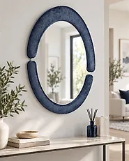 Wall Mirror MASSAY 53 cm 90 cm Velvet Dark Blue_1183998