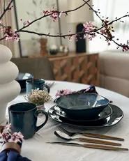 Tafelservice 16-teilig HAWTHORN Steinzeug Blau_987901