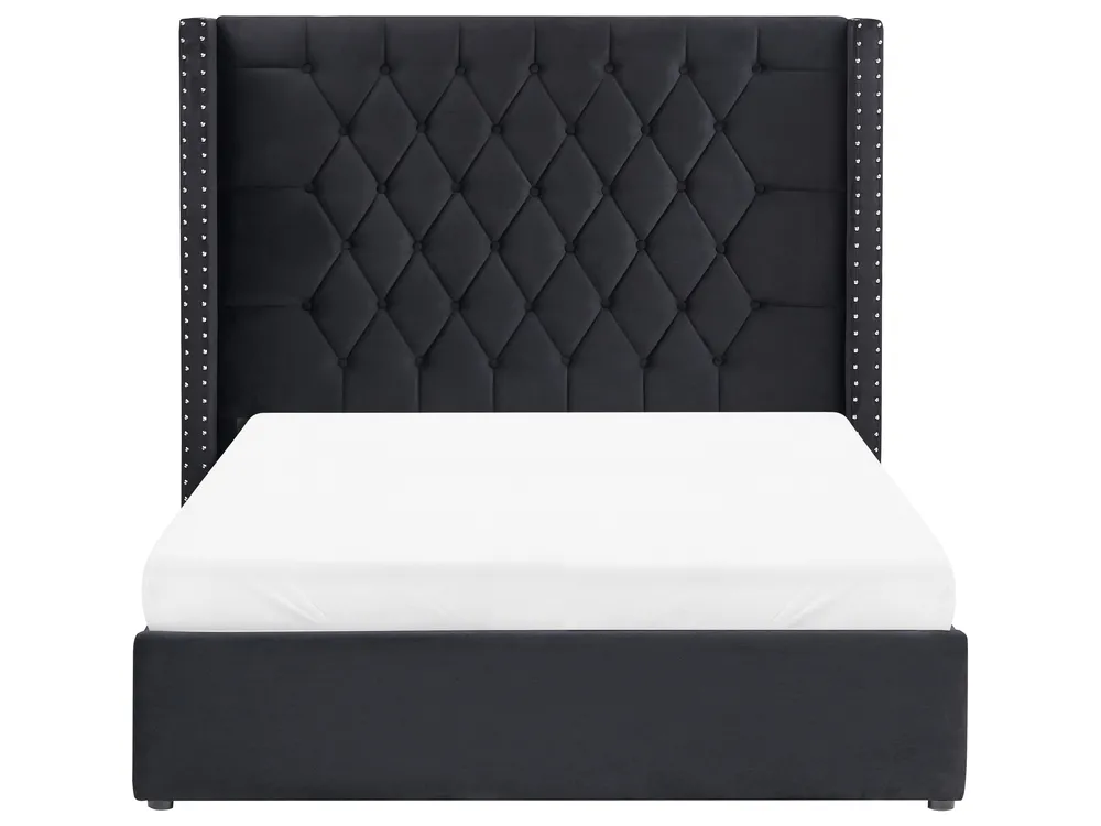Bett mit Stauraum LUBBON Samtstoff Schwarz 140 x 200 cm_833793