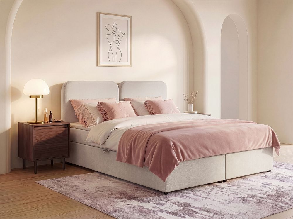 Boxspringbett mit Stauraum CHANCELLOR Stoff Hellbeige 180 x 200 cm