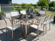 Gartenmöbel Set 6-Sitzer GROSSETO Granit geflammt Schwarz / Weiß_433109