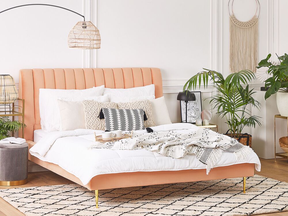 Bed Velvet MARVILLE 160 x 200 cm (EU King Size) Peach Pink