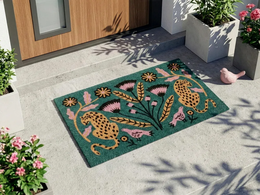 Fußmatte NAKNEK Bunt 45 x 75 cm Katze Vogel Blume Kokosfasern