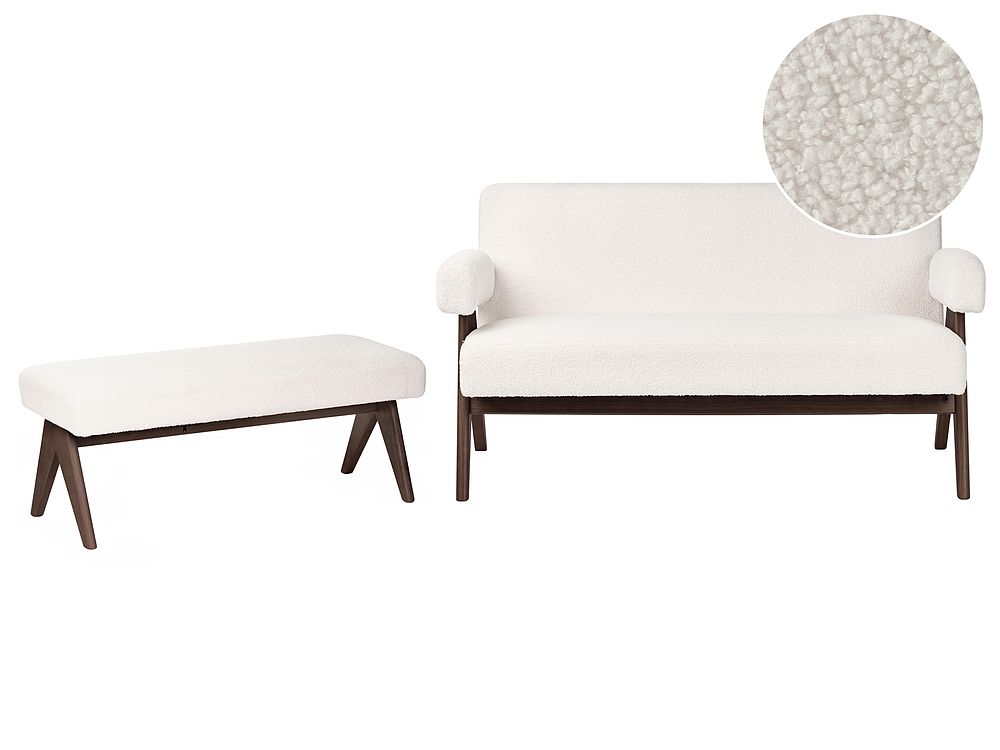 Living Room Set TAMRE Boucle Off-White/ Dark Brown