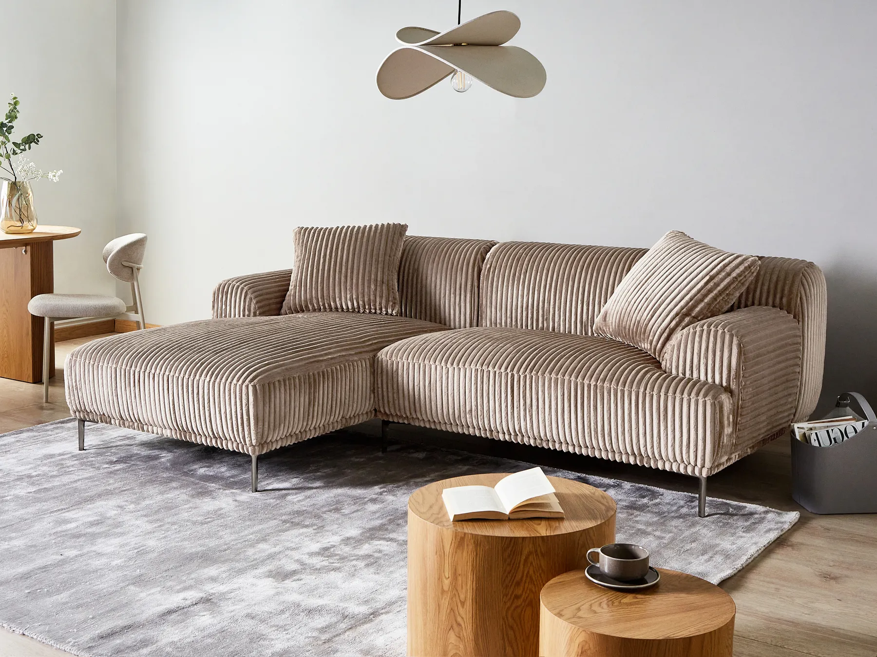 Ecksofa STENUM Cord Hellbraun rechtsseitig_972404