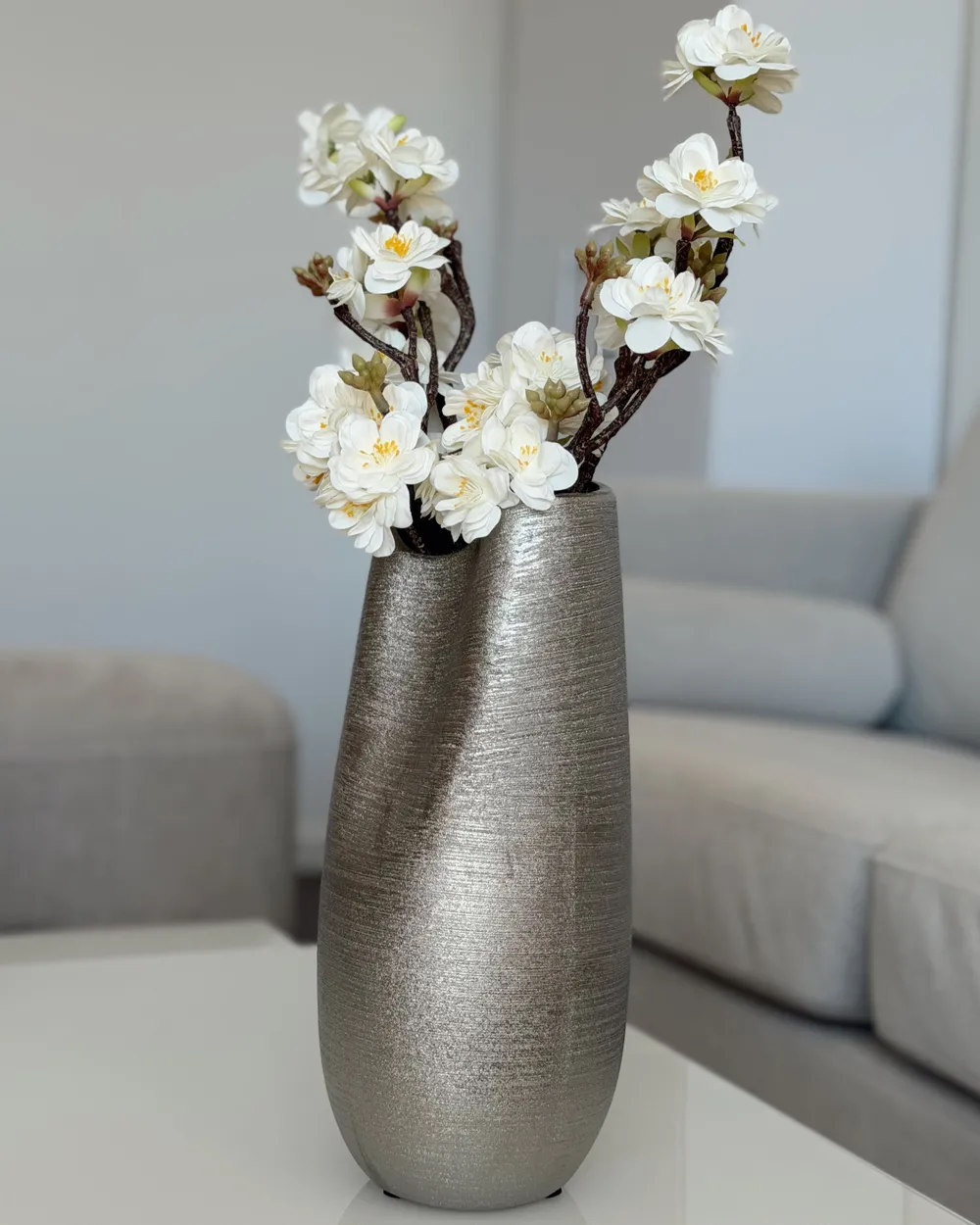 Dekovase DERBE 32 cm Steinzeug Silber_1072369
