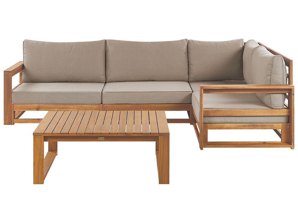 Garden Corner Sofa with Table 4 Seater TIMOR Modular Certified Acacia Wood Light Brown Left Hand
