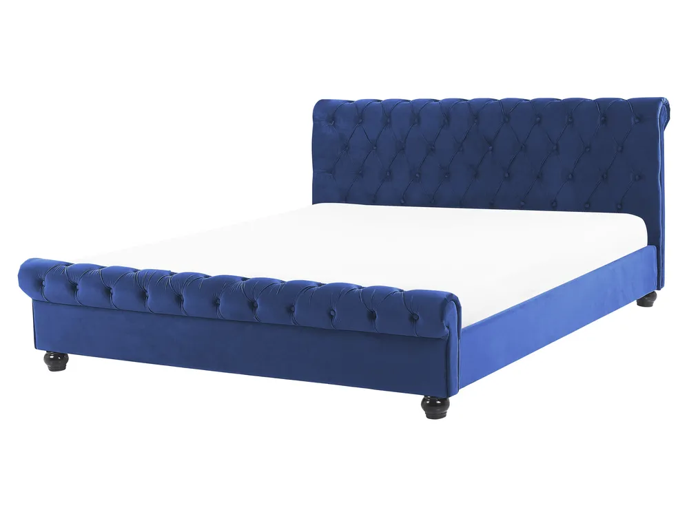 Bett mit Lattenrost Samtstoff AVALLON 160 x 200 cm Marineblau