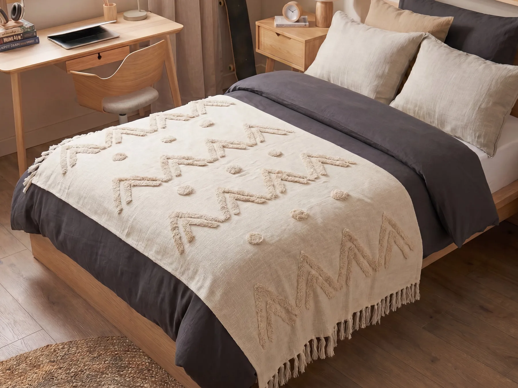 Kuscheldecke FATEHPUR Baumwolle 130 x 180 cm Beige_829208