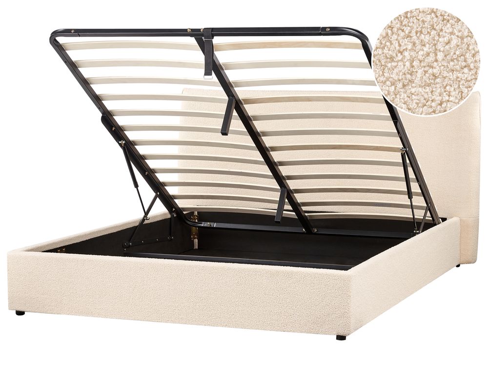 Ottoman Bed LAVAUR Boucle Beige 160 x 200 cm (EU King Size)