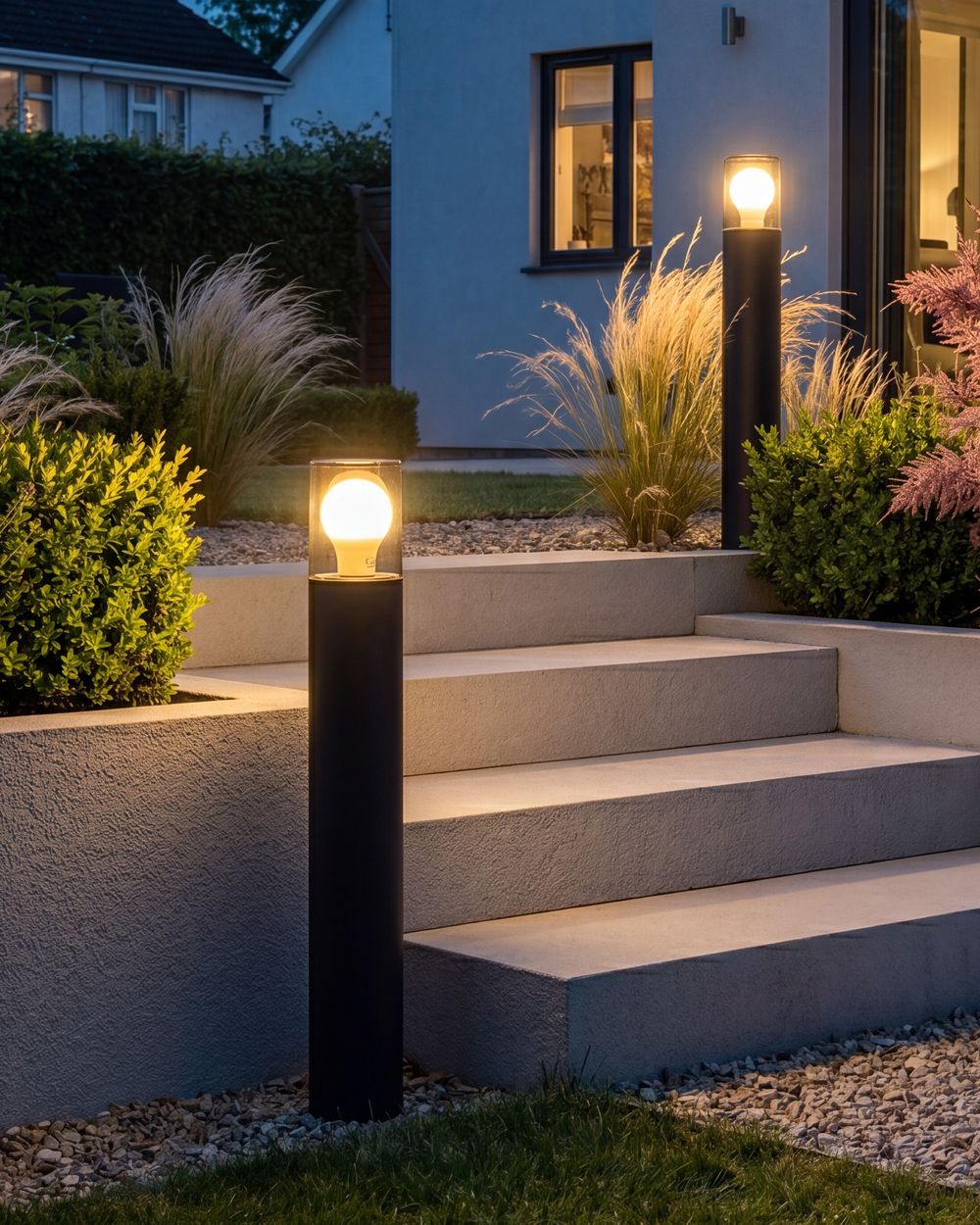 Set of 2 Outdoor Bollard Lamps ELRICK Black