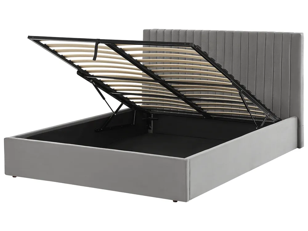 Velvet Ottoman Bed Grey VION Various Sizes