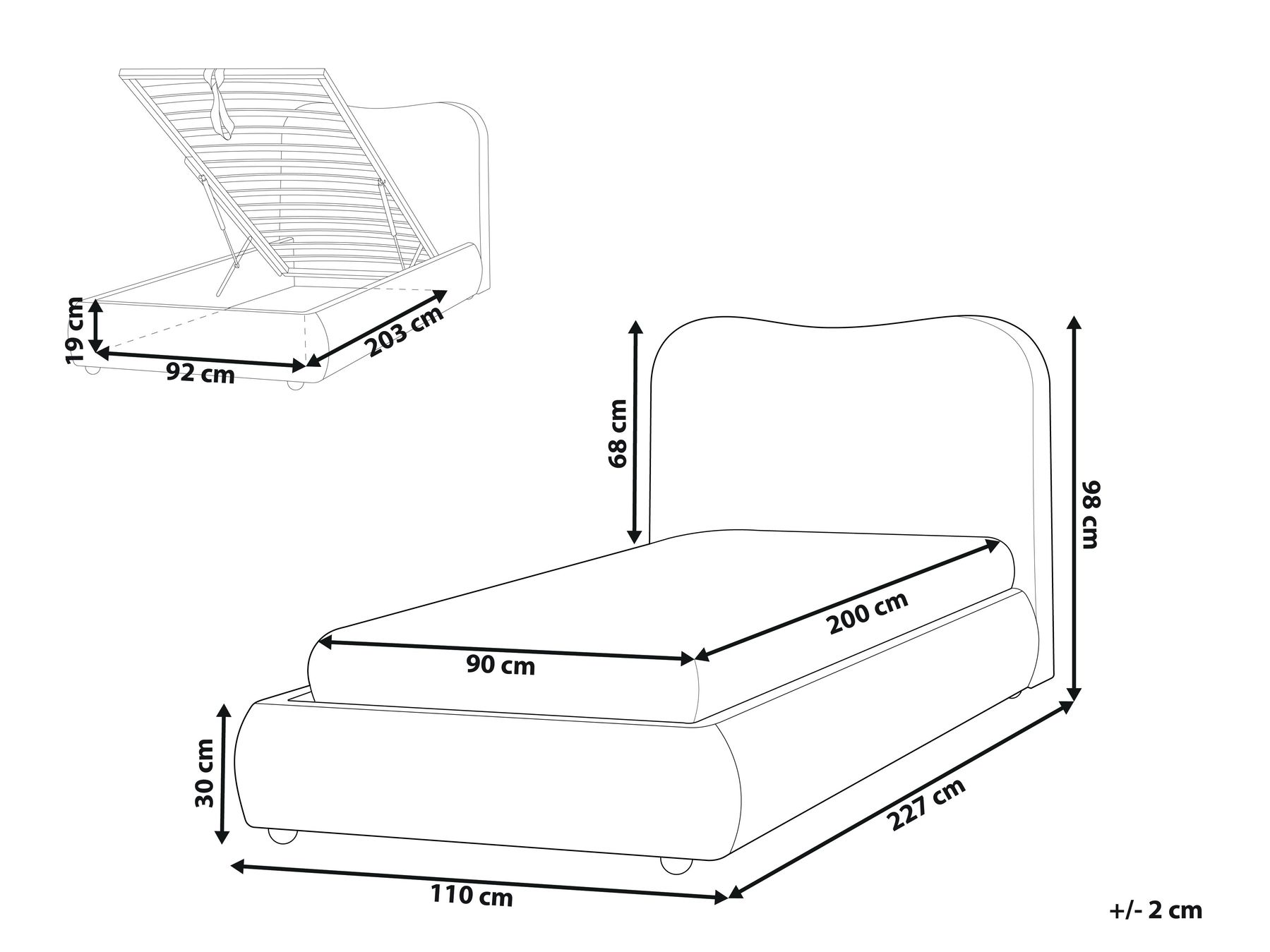 Ottoman Bed BLAGNAC Boucle Beige 90 x 200 cm (EU Single)_1026281
