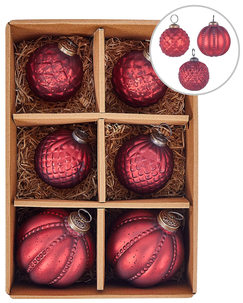Weihnachtskugel 6er Set ARGENTIN Glas Rot
