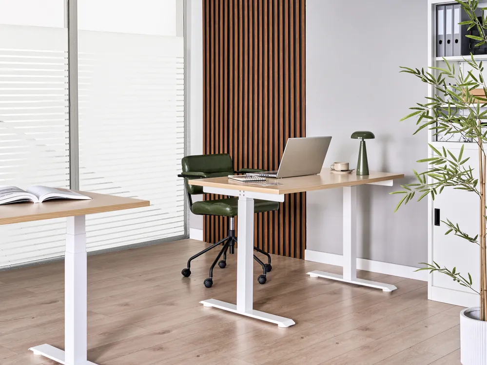 Schreibtisch elektrisch höhenverstellbar DESTINES 120 cm 72 cm Hellbraun / Weiß_1000289