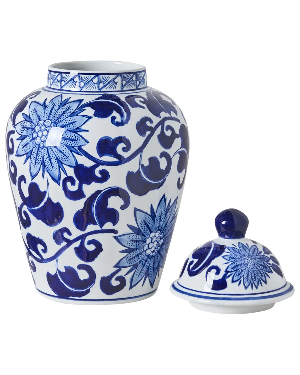 Vase mit Deckel CUENCA 36 cm Porzellan Weiß / Blau_1052816