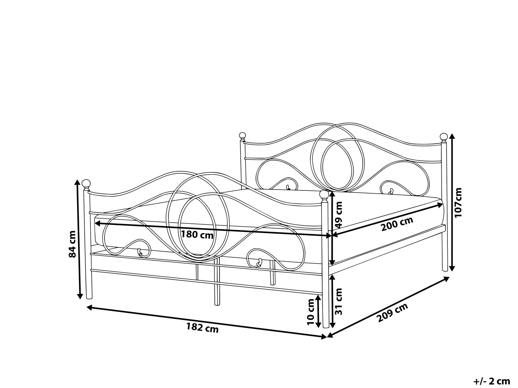 Bett mit Lattenrost Metall LYRA 180 x 200 cm Weiß_676969