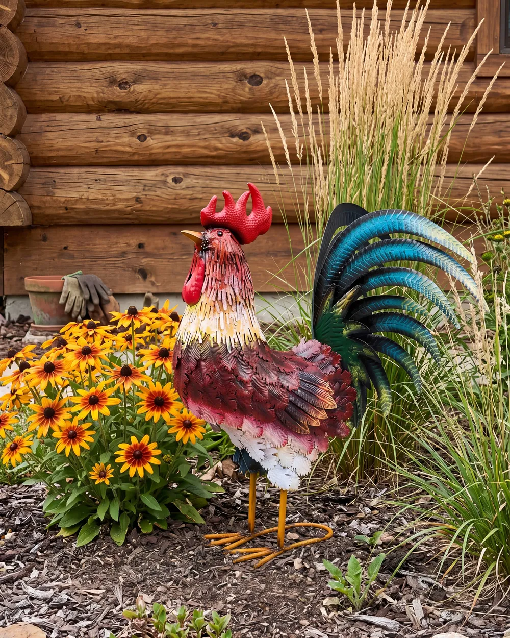 Gartenskulptur BANCALAAN Hahn Bunt