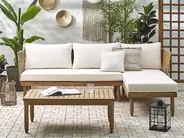 Lounge Set mit Tisch 4-Sitzer CREMONA Akazienholz Hellbraun / Cremeweiß linksseitig_775940