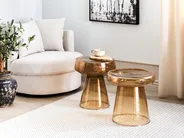 Set of 2 Side Tables LAGUNA/CALDERA Glass Golden Brown_883280