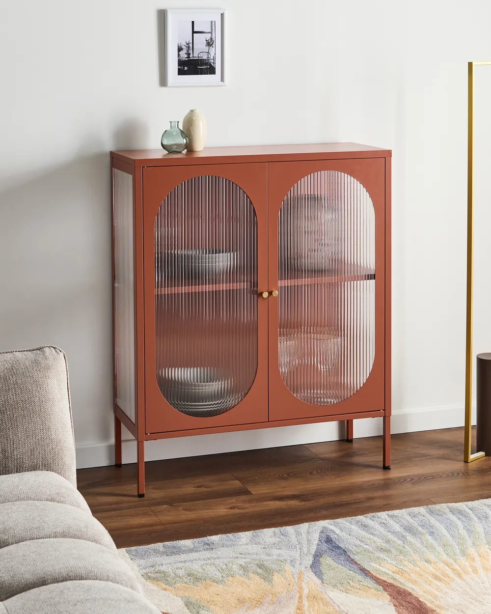 Sideboard mit Glastüren SARRE 90 cm Metall Goldbraun_1069108