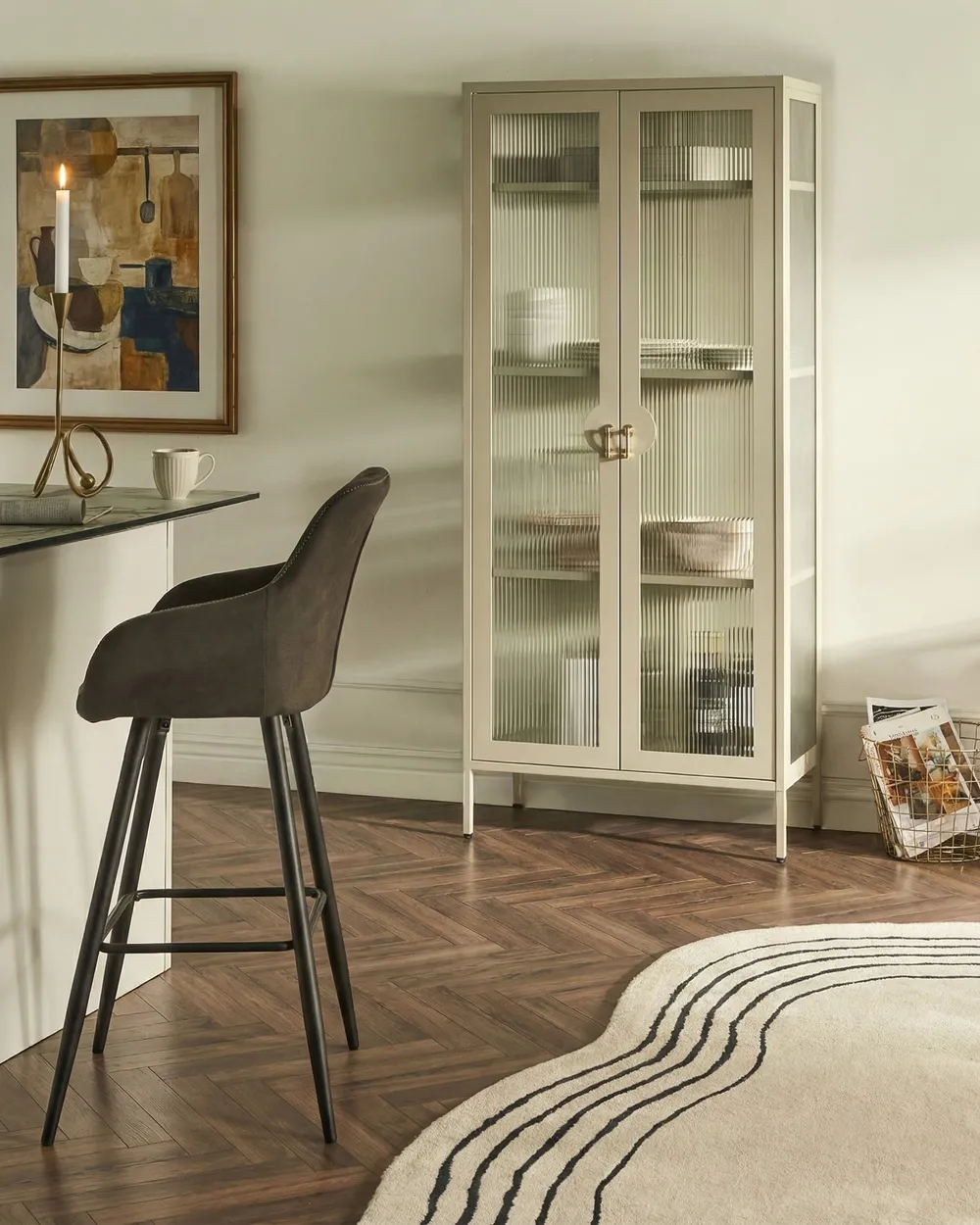 Glass Display Cabinet GLEORA Metal Light Beige_1046473