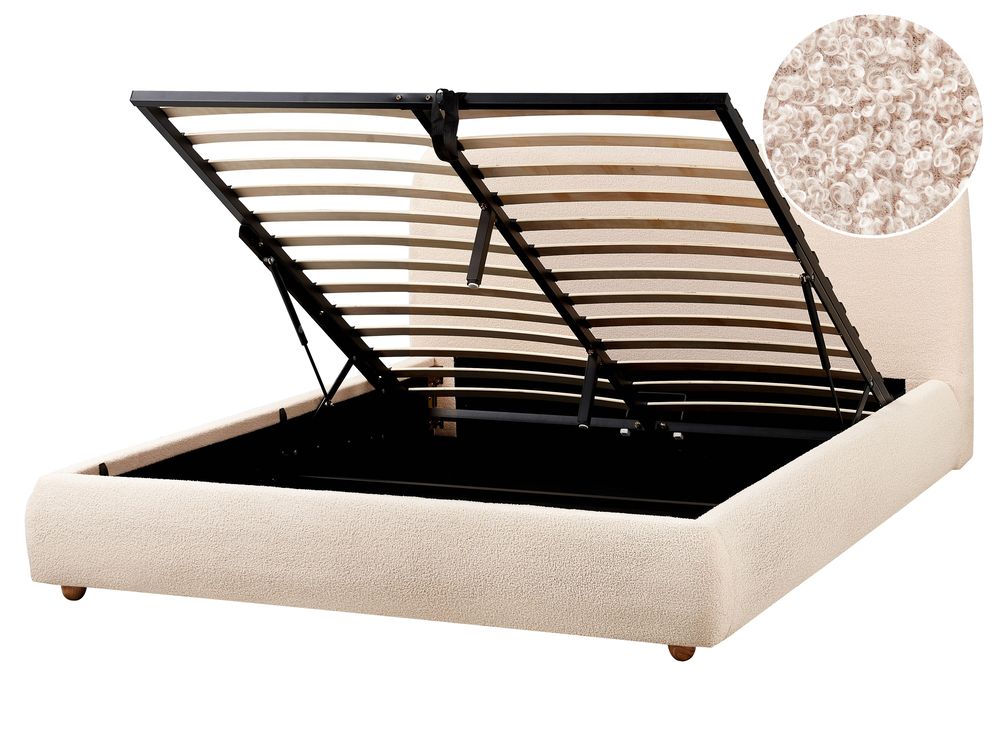Bed met opbergruimte BLAGNAC Bouclé Lichtbeige 160 x 200 cm
