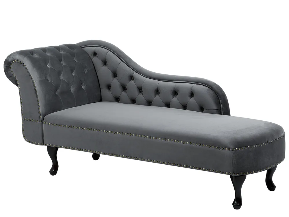 Left-Hand Chaise Longue NIMES Velvet Grey_696812
