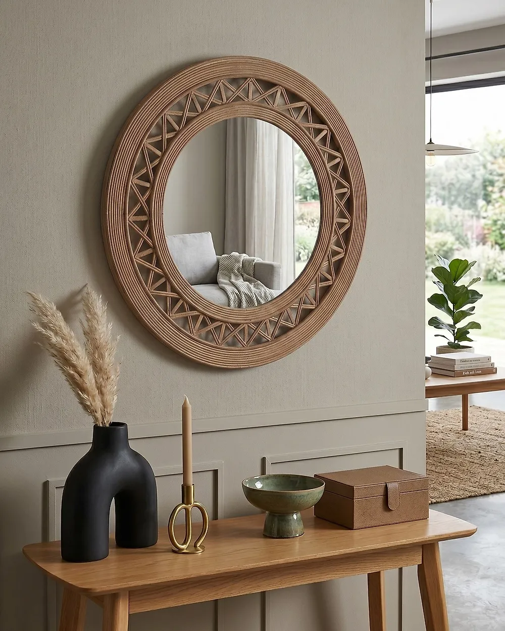Wall Mirror CACOMA 62 cm 62 cm Bamboo Brown_1179804