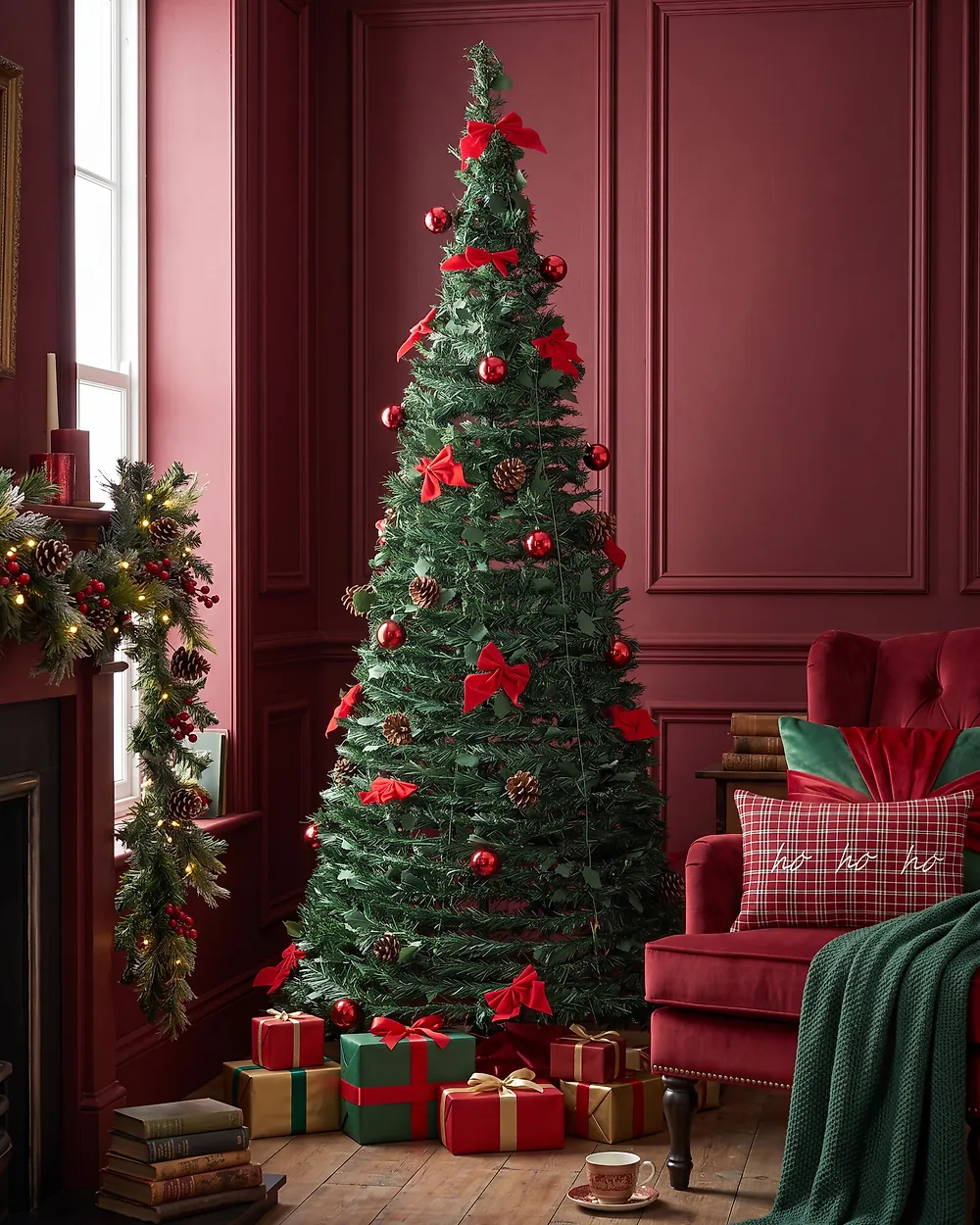 Künstlicher Weihnachtsbaum klappbar LED PINEORA 185 cm Grün