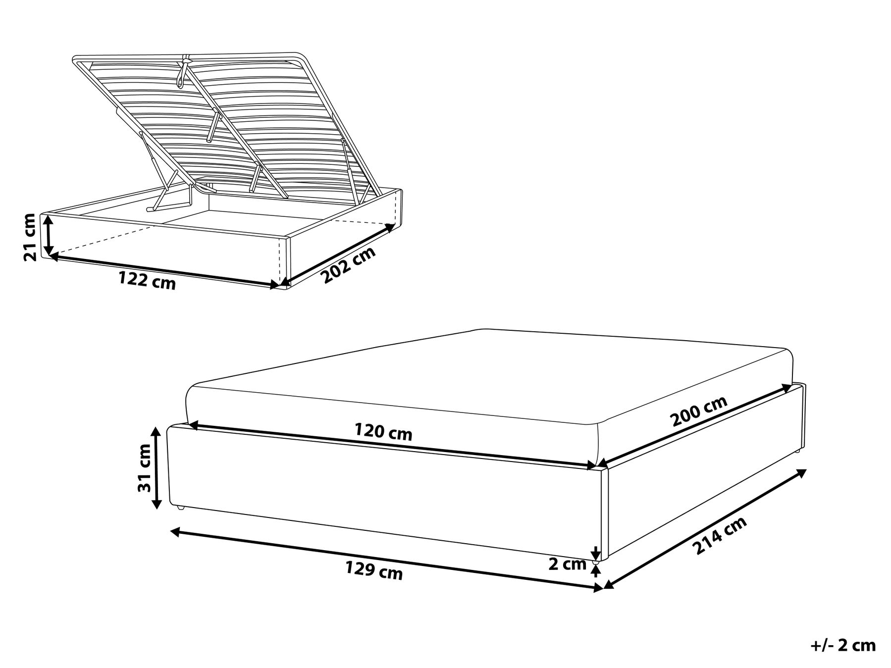 Ottoman Bed without Headboard DINAN Fabric Taupe 120 x 200 cm (EU Small Double)_1187478