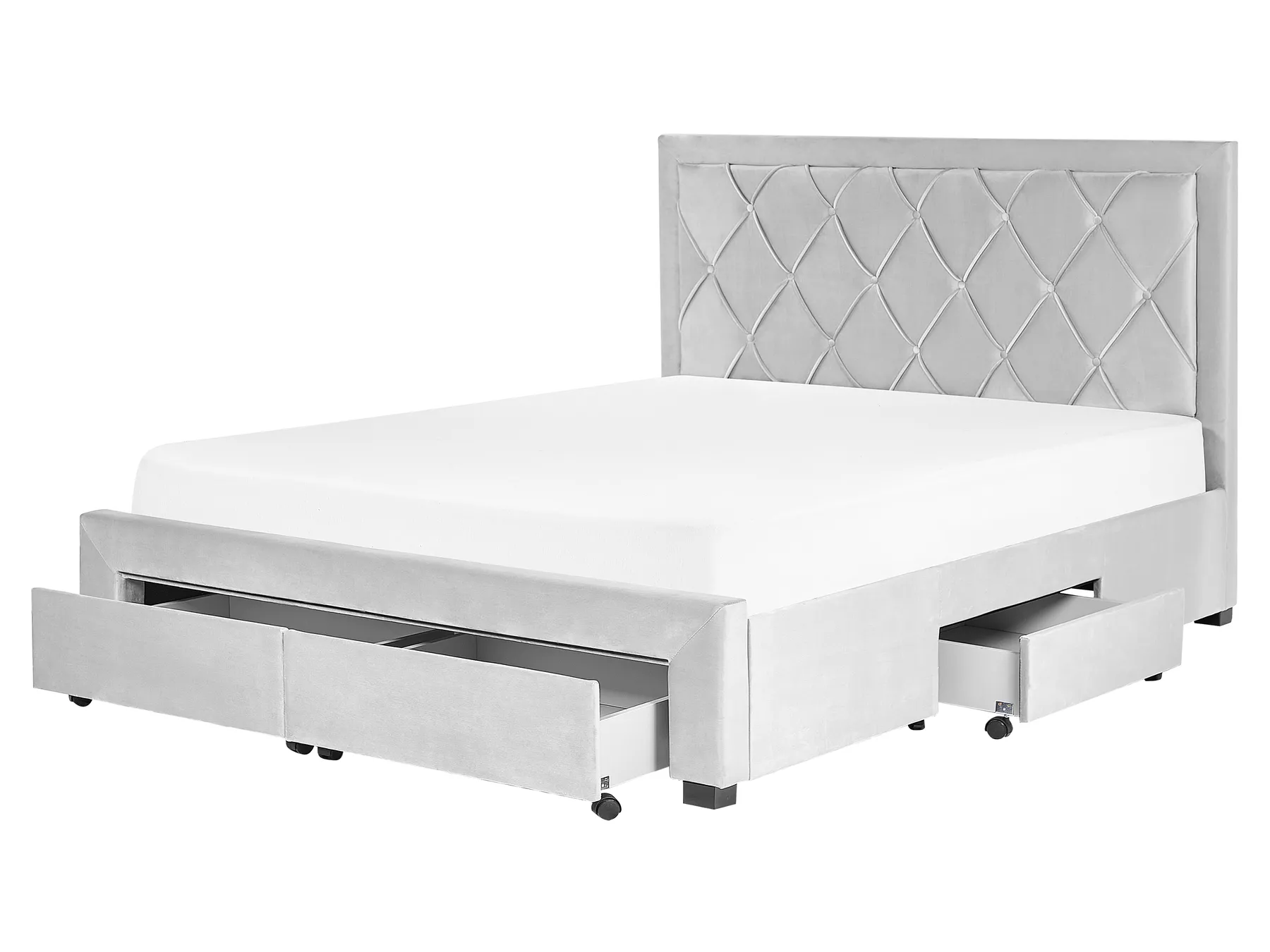 Bed with Storage Drawers LIEVIN Velvet Light Grey 160 x 200 cm (EU King Size)_858065