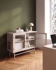 Sideboard mit Glastüren DEVON 77 cm Metall Beige_1113512