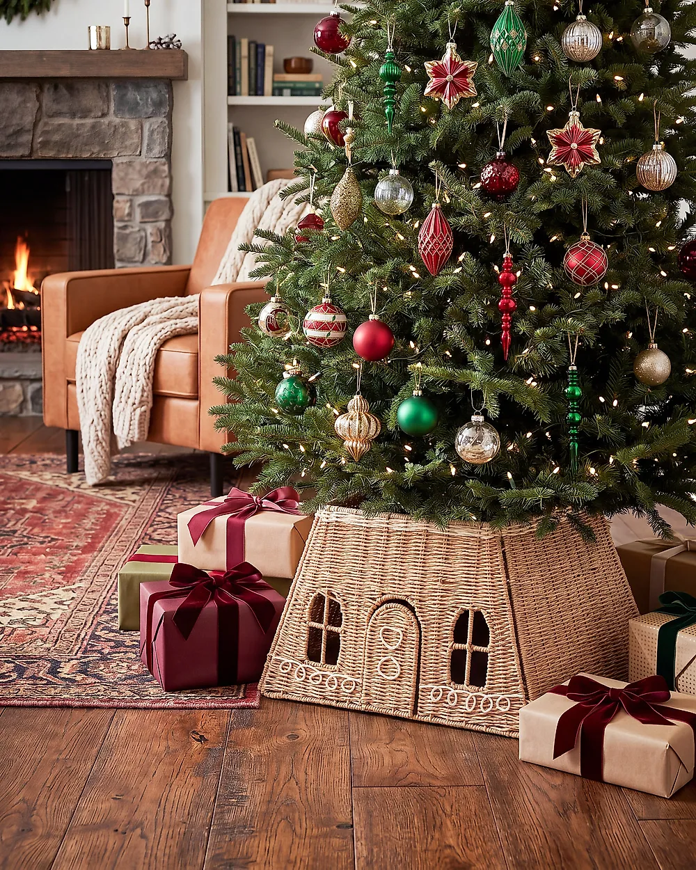 Christmas Tree Collar HALLUOTO 50 cm Paper Rope Natural_1172604