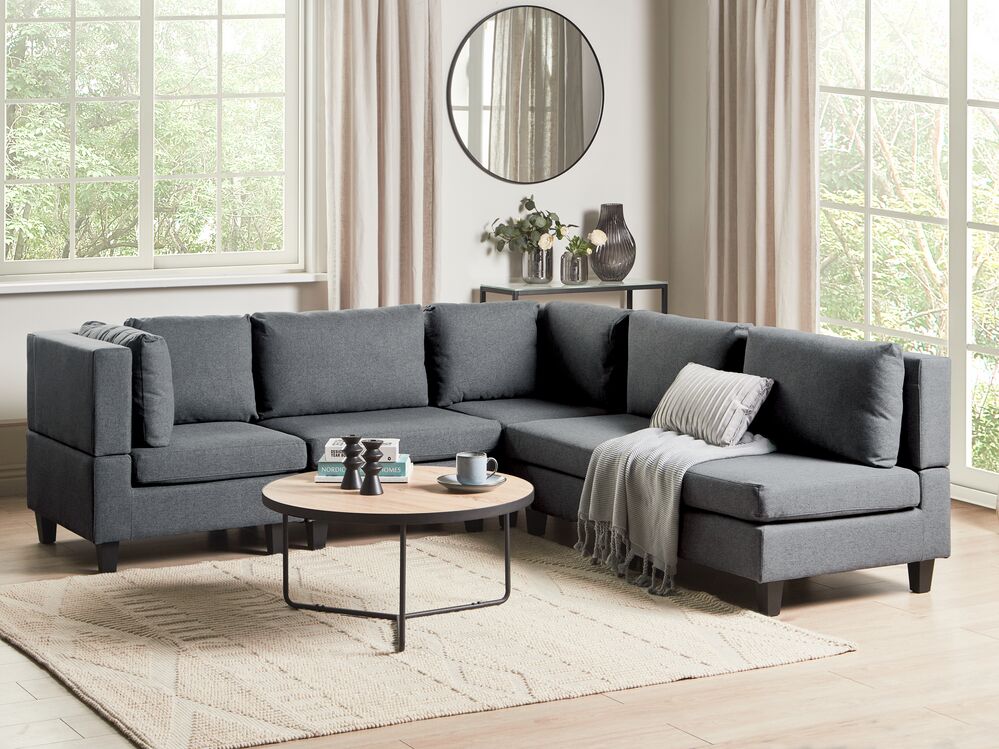 Modul Ecksofa 5-Sitzer UNSTAD Stoff Dunkelgrau rechtsseitig
