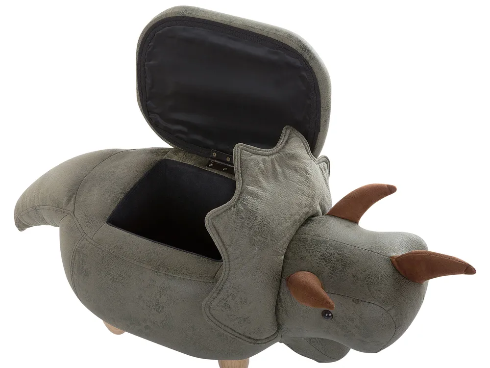 Tierhocker mit Stauraum TRICERATOPS Dinosaurier Stoff Dunkelgrün_750890