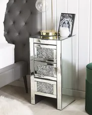 3 Drawer Bedside Table LORAY Glass Mirrored Silver_789135