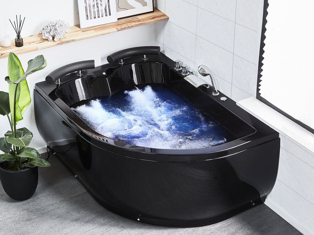 Whirlwanne Eckmodell mit LED PARADISO 158 x 113 cm Schwarz rechtsseitig