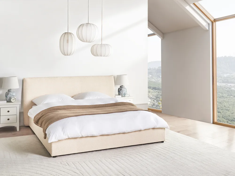 Bett mit Stauraum LAVAUR Bouclé Beige 180 x 200 cm