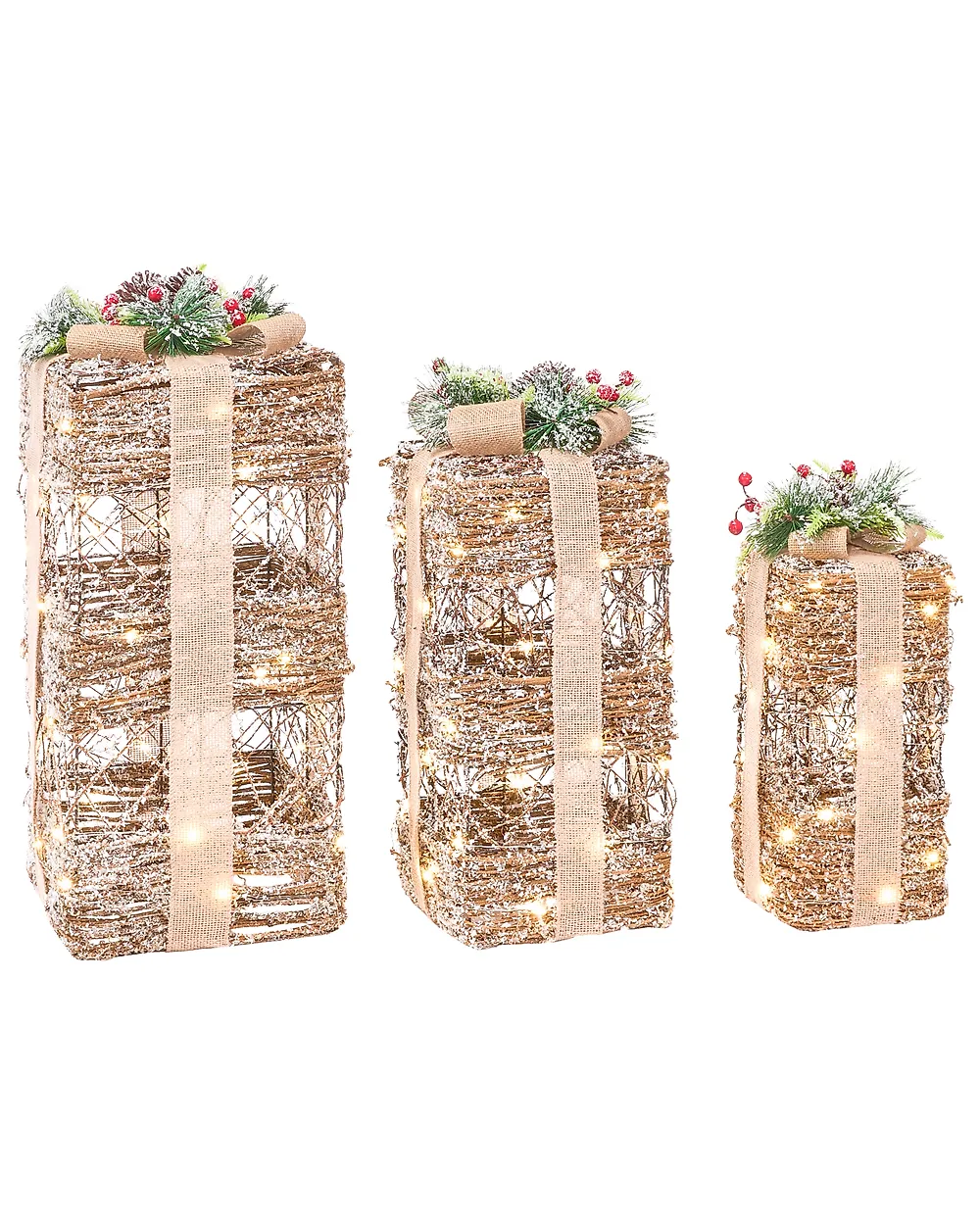 Weihnachtsdekoration 3er Set LED NAKILLA 64/54/42 cm Weihnachtsgeschenke Braun