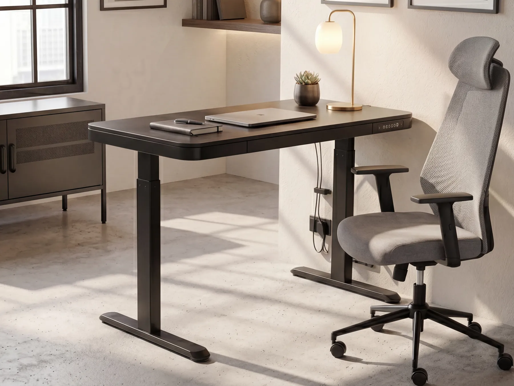 Schreibtisch elektrisch höhenverstellbar KENLY 120 cm 60 cm mit USB-Anschluss Schwarz_840251