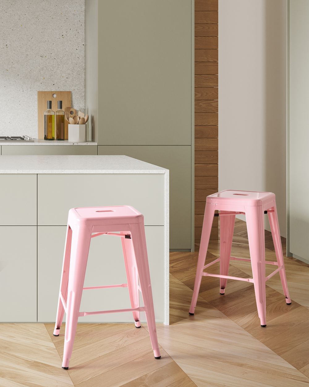 Set mit 2 Barhockern CABRILLO Metall Rosa