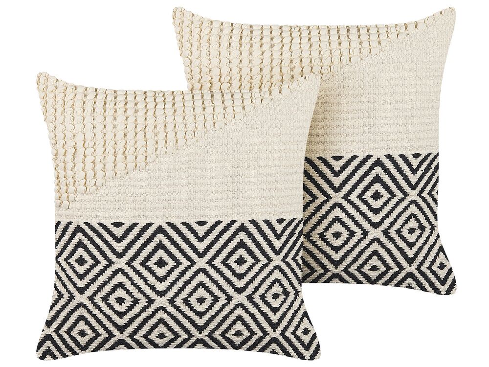 Dekokissen 2er Set CALANTHE 45 x 45 cm Baumwolle Beige Geometrisches Muster
