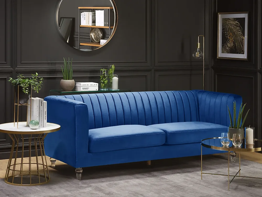 Sofa 3 Seater ARVIKA Velvet Navy Blue_910481
