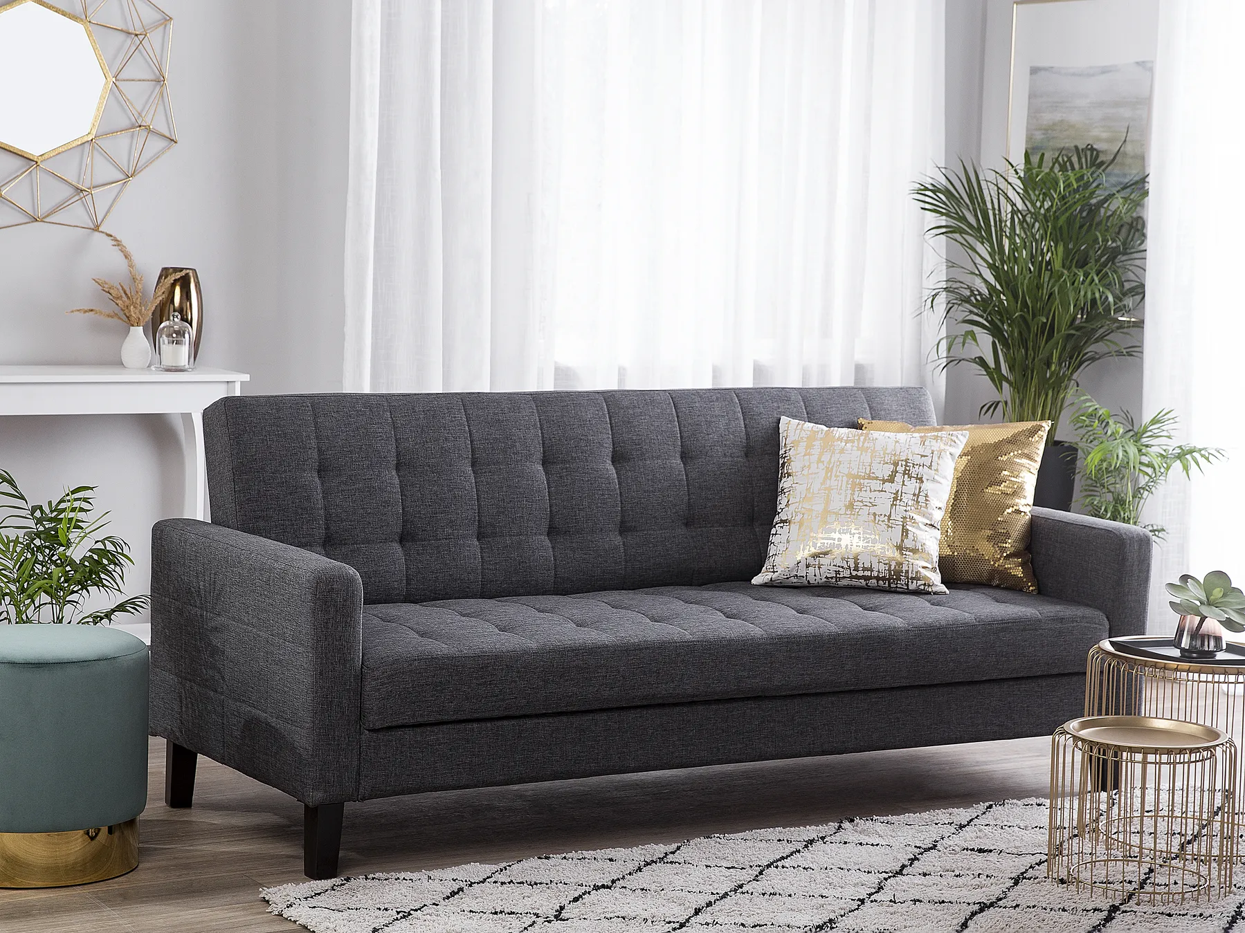 Schlafsofa 3-Sitzer VEHKOO Stoff Dunkelgrau_750407