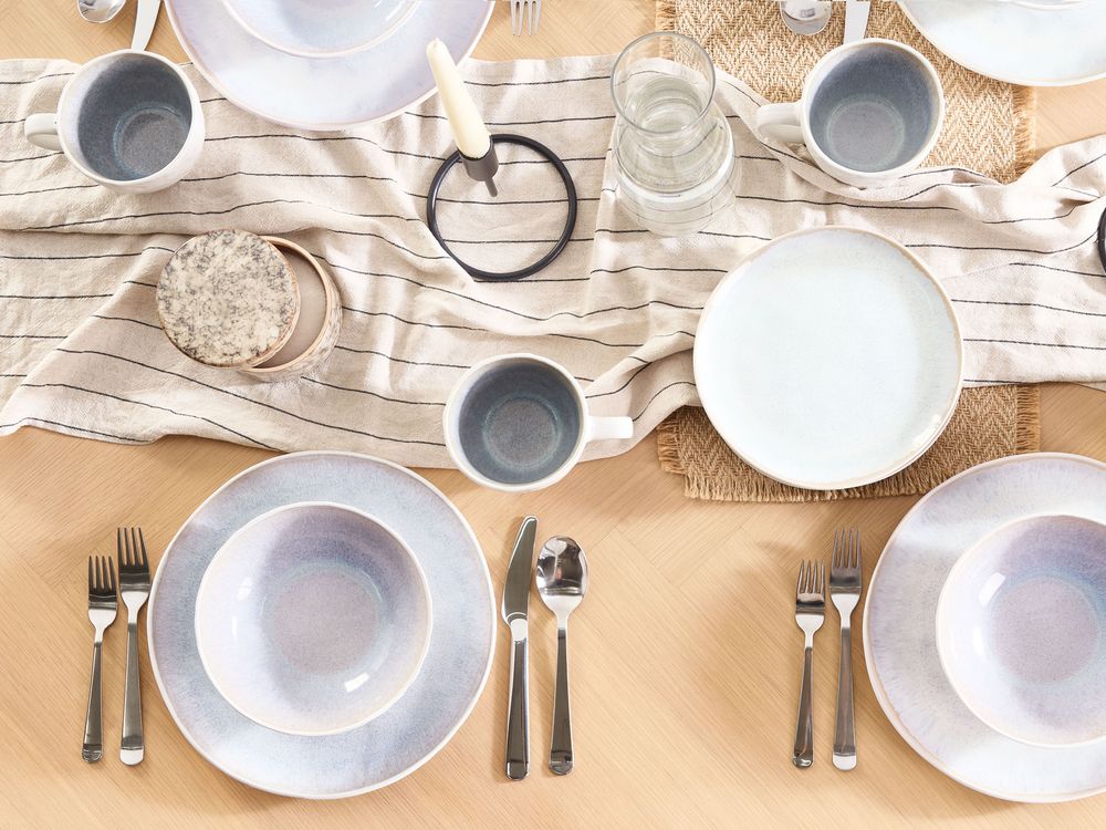 Lot de 8 assiettes plates SESAME Grès Gris clair 28 cm