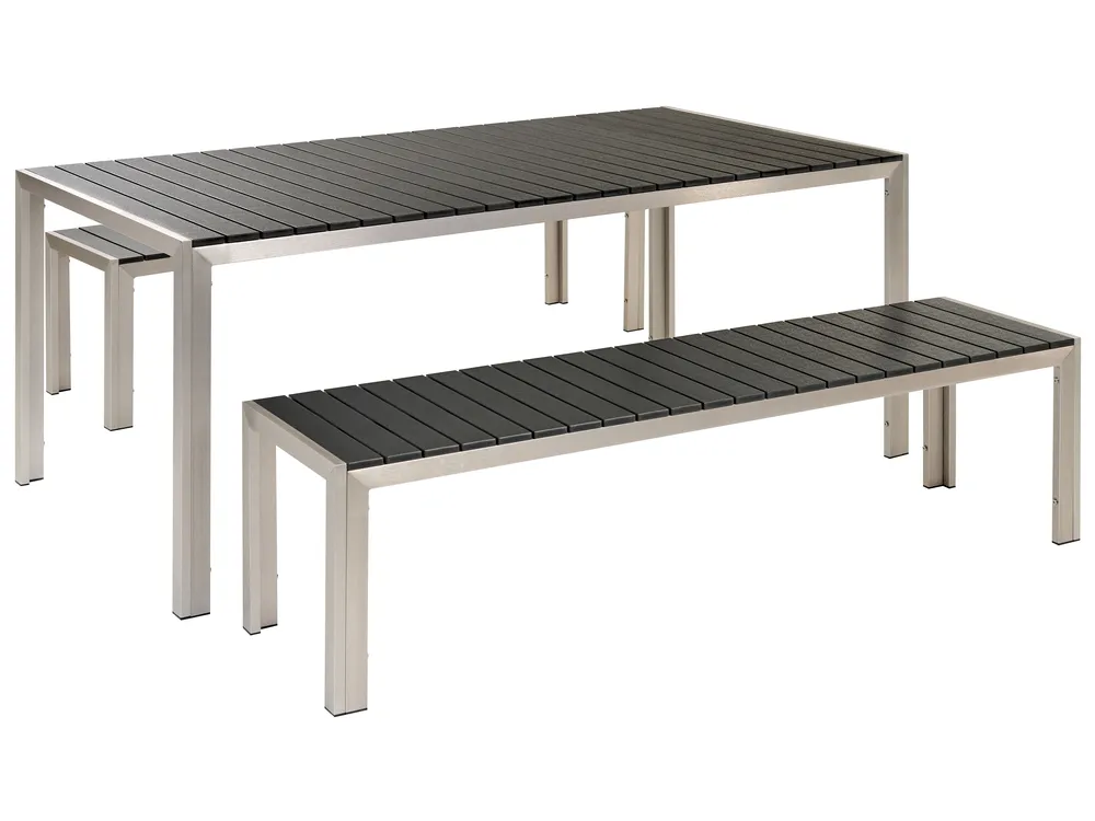 Gartenmöbel Set mit Bänken 6-Sitzer NARDO Schwarz / Silber